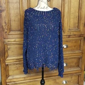 Aakaa Navy Blue Speckled Crew Neck Sweater